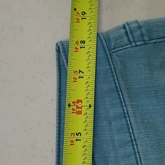 LOGO by Lori Goldstein Light Teal Blue Distressed Straight Leg Jeans size 16 - Picture 5 of 11